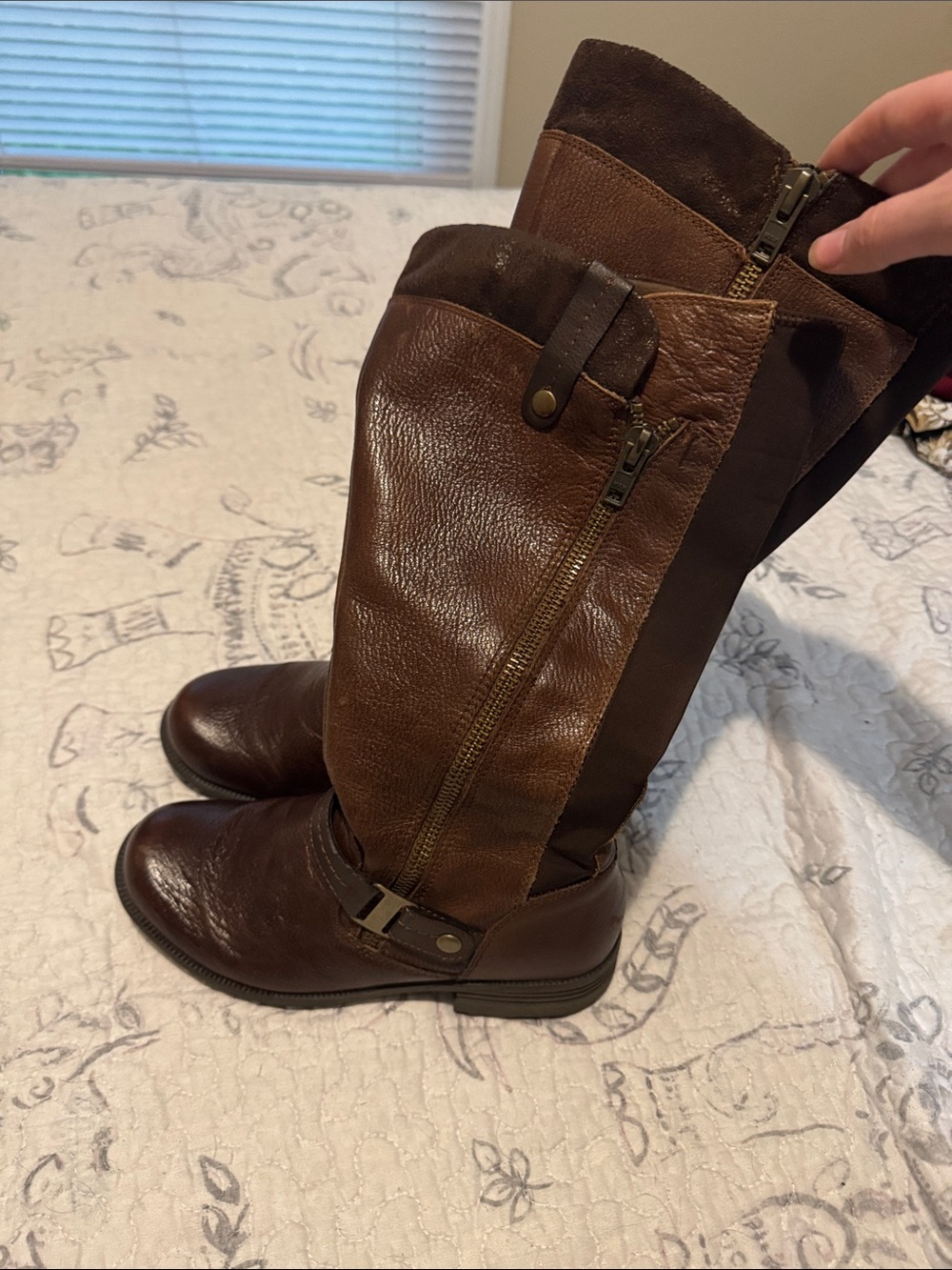 Earth Origins Two-Tone Brown Leather Knee-High Heeled Boots